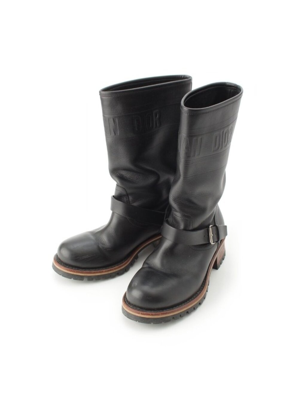 Dior Leather Logo Embossed Boots Shoes Engineer Black Brown